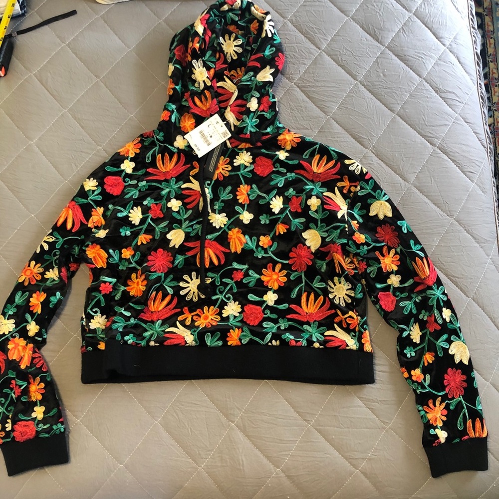 Zara large floral embroidered hoodie.  NWT